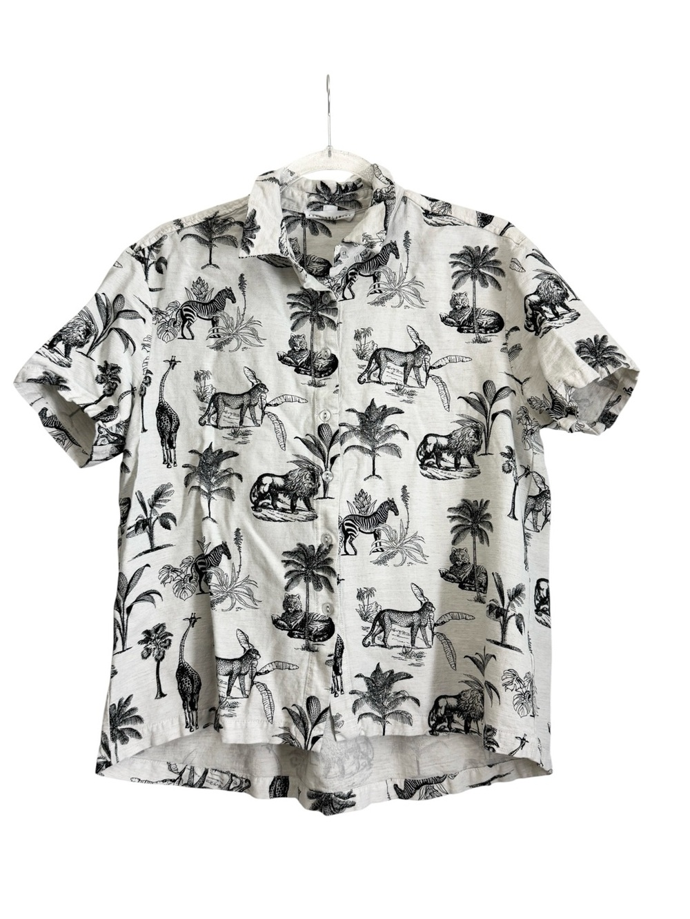 Jane + Delancey Safari Animal Print Linen Blend Short Sleeve Shirt Size L